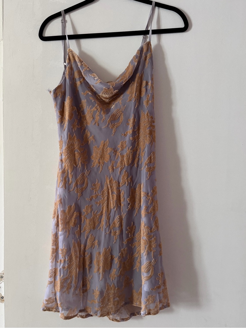 Lilac Slip Dress with Gold Floral Lace